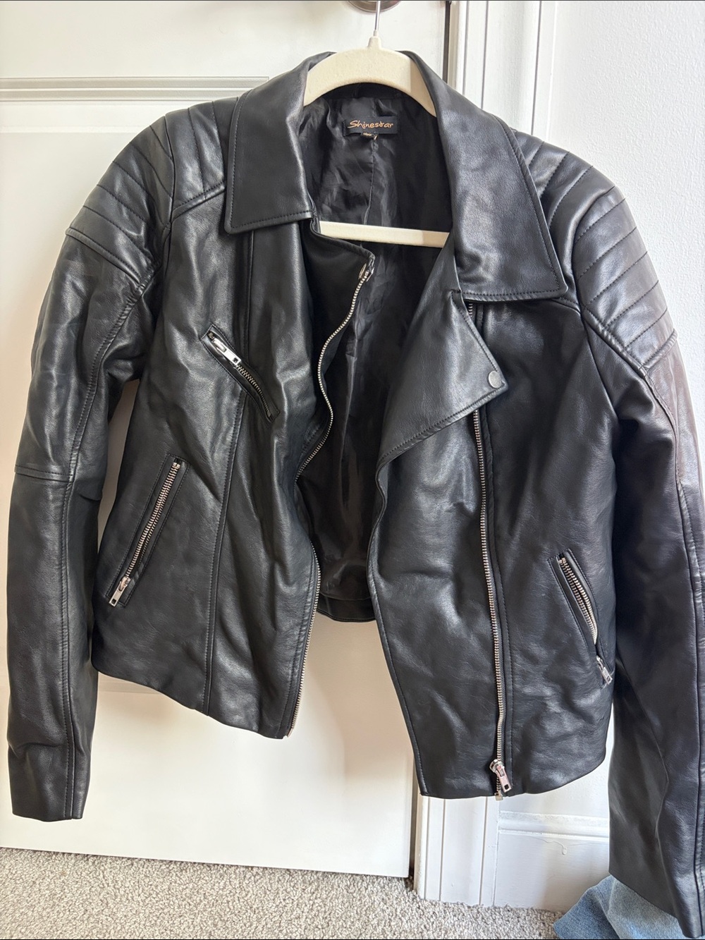 Shinestar Black Leather Biker Jacket
